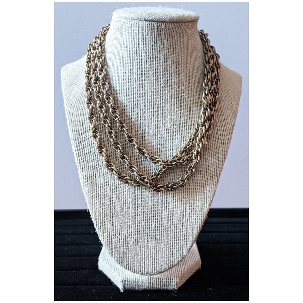 Muted gold extra long rope necklace